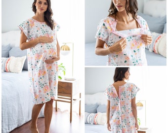 Chemise d'hôpital pour maternité et accouchement / GOWNIE pour bébé / Cadeau pour baby shower / Indispensable dans la valise / Monogrammes disponibles / Mila