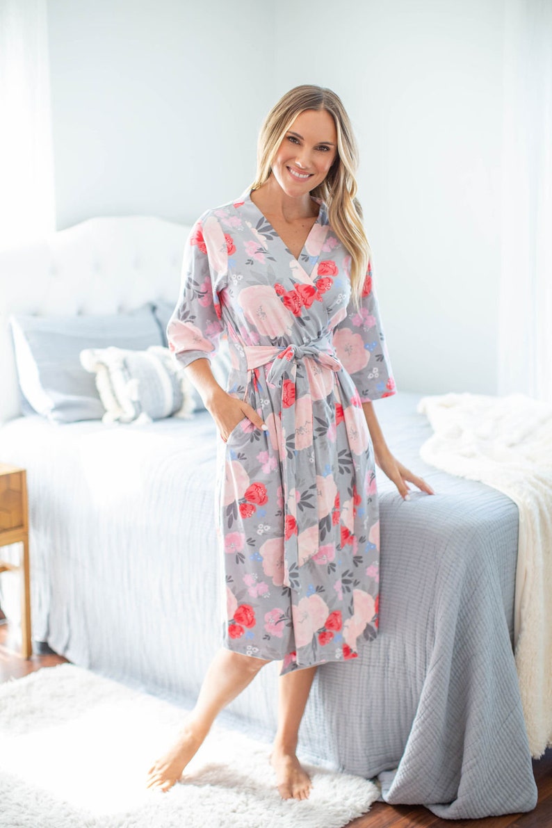 Baby Girl Swaddle Blanket and Newborn Hat Set By Baby Be Mine Mommy and Me Sophie Floral 3 in 1 LABOR Delivery Gown+Matching Delivery ROBE