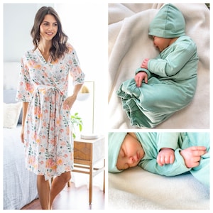Maternity Delivery Labor Hospital Nursing Robe & Gender Neutral Baby Coming Home Set /  Baby Be Mine Maternity / Mila Sage Green