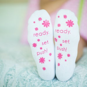 Ready. Set.Push Pink Fun Labor Delivery Push Non Skid Hospital Socks For Mom To Be, Hospital Bag Must Have, Best Baby Shower Gift image 5