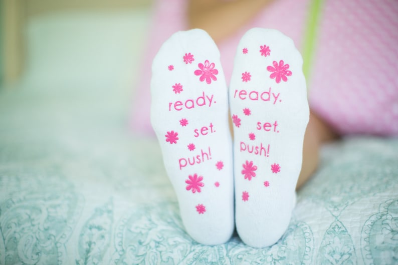 Ready. Set.Push Pink Fun Labor Delivery Push Non Skid Hospital Socks For Mom To Be, Hospital Bag Must Have, Best Baby Shower Gift image 5