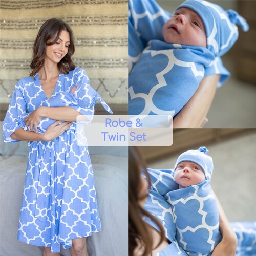 Maternity Nursing DELIVERY ROBE and Matching Baby Boy SWADDLE Etsy
