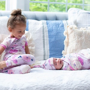 Anais Big Sister & Baby Sister Floral Pajama and Swaddle Blanket Set Baby be Mine Maternity / First Photo Shoot / Matching Girl Gift Set image 1