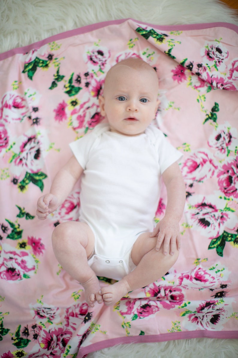 3 Piece Set Amelia Floral Swaddle Blanket and Newborn Hat Etsy