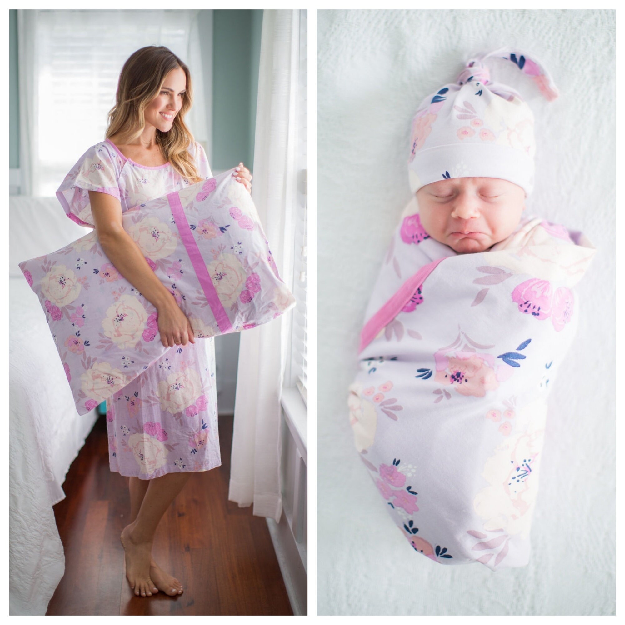 Baby Be Mine Conjunto de mamá y bebé: vestido de hospital de maternidad a  juego para trabajo y parto Gownie para maternidad, bolsa de hospital