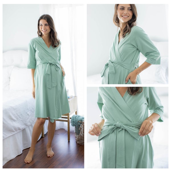 Maternity Labor Delivery Hospital Robe / By Baby Be Mine Maternity / Baby Shower Gift / Hospital Bag Must Have / Sage Green