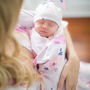 Baby Girl Swaddle Blanket and Newborn Hat Set / by Baby Be Mine Maternity /Baby Shower Gift / Anais