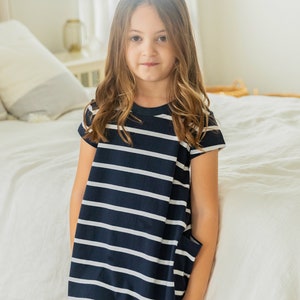 Big Sister Everyday Girl Dress / Matches Mom & New Baby / Big Sister Gift / By Baby Be Mine / Navy Stripe image 10