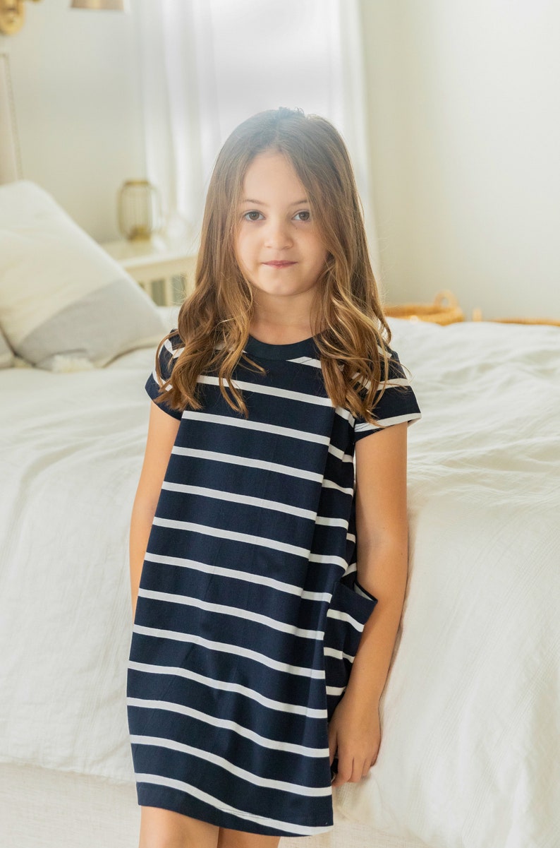 Big Sister Everyday Girl Dress / Matches Mom & New Baby / Big Sister Gift / By Baby Be Mine / Navy Stripe image 10