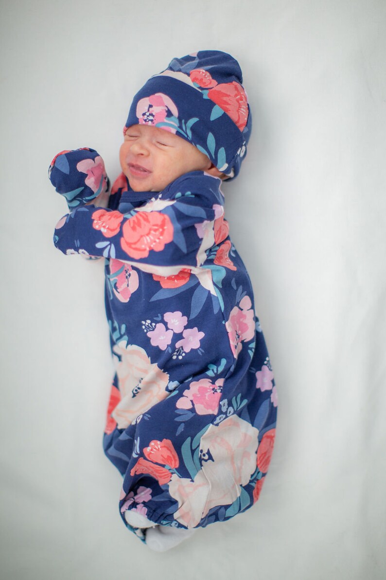 Annabelle Floral Baby Gown and Newborn Hat Set Baby Coming Home Outfit Baby Shower Gift Baby Girl Layette Baby be Mine Maternity