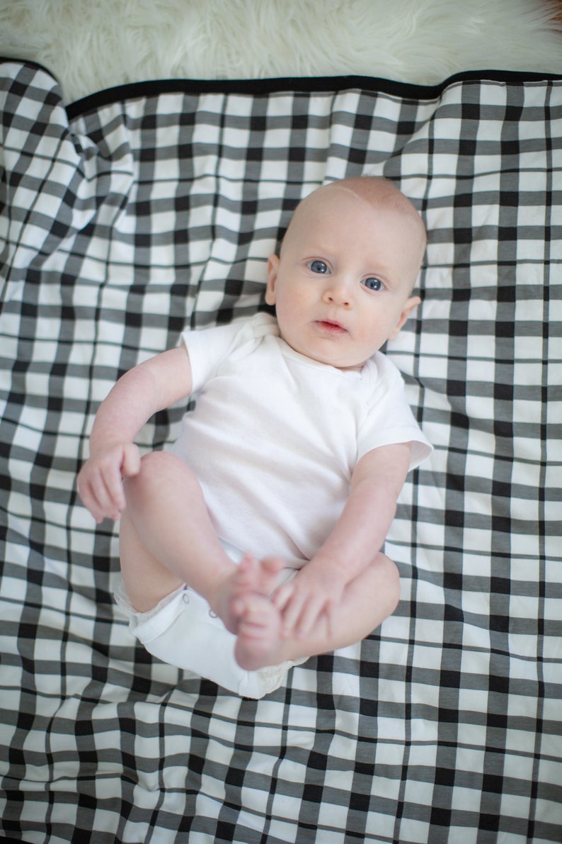 3 PC Set Black Gingham Swaddle Blanket and Newborn Hat Etsy