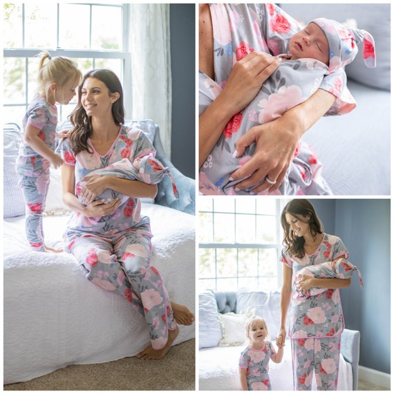 Pyjamas d'allaitement de maternité et pyjamas assortis pour fille et  ensemble de couvertures d'emmaillotage pour bébé fille / Grande sœur / Par  Baby Be Mine / Maman et moi Sophie -  France