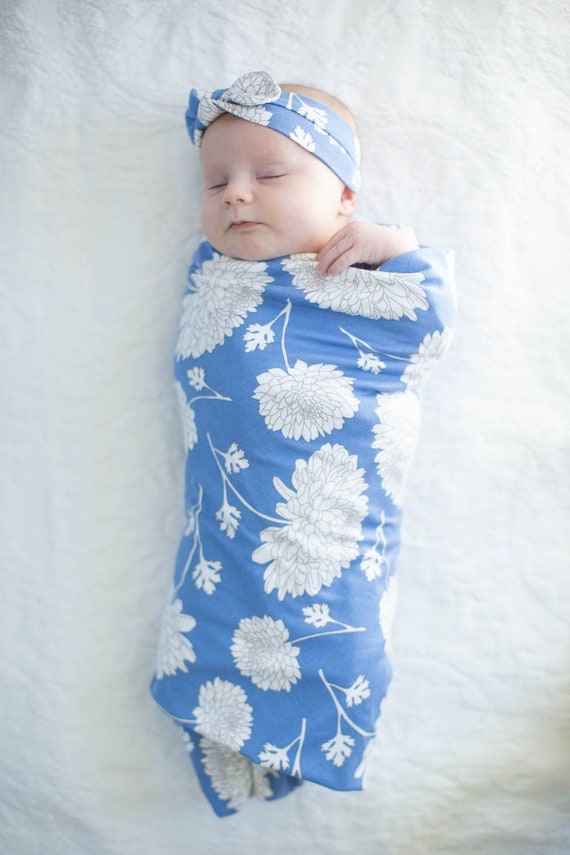 blue floral swaddle