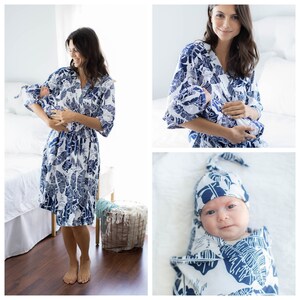 Maternity Labor Delivery Nursing Hospital Robe & Matching Baby SWADDLE Blanket Set / Mommy and Me /Baby Be Mine / Serra