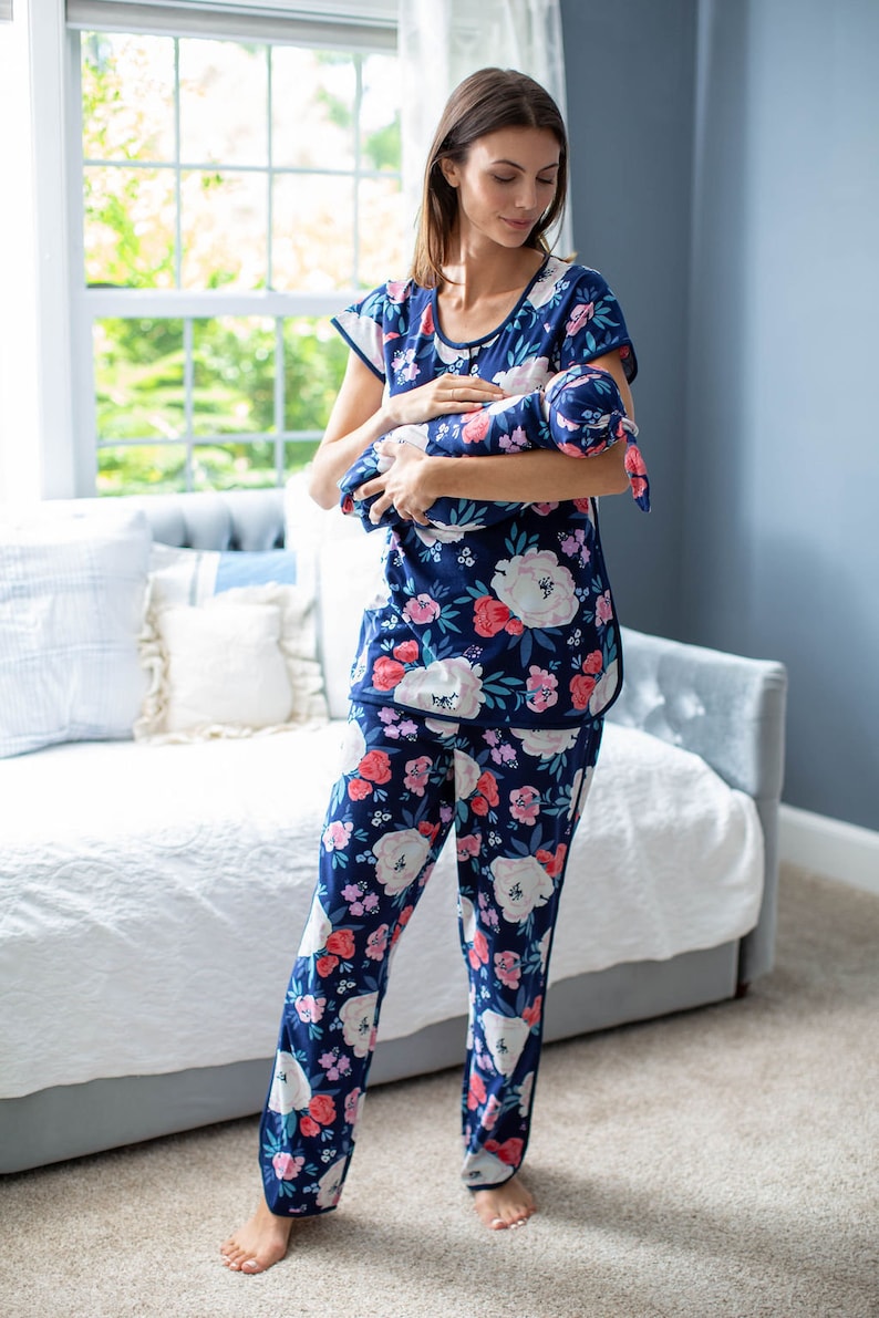 Annabelle Maternity Nursing Pajama Set & Matching Baby Swaddle - Etsy