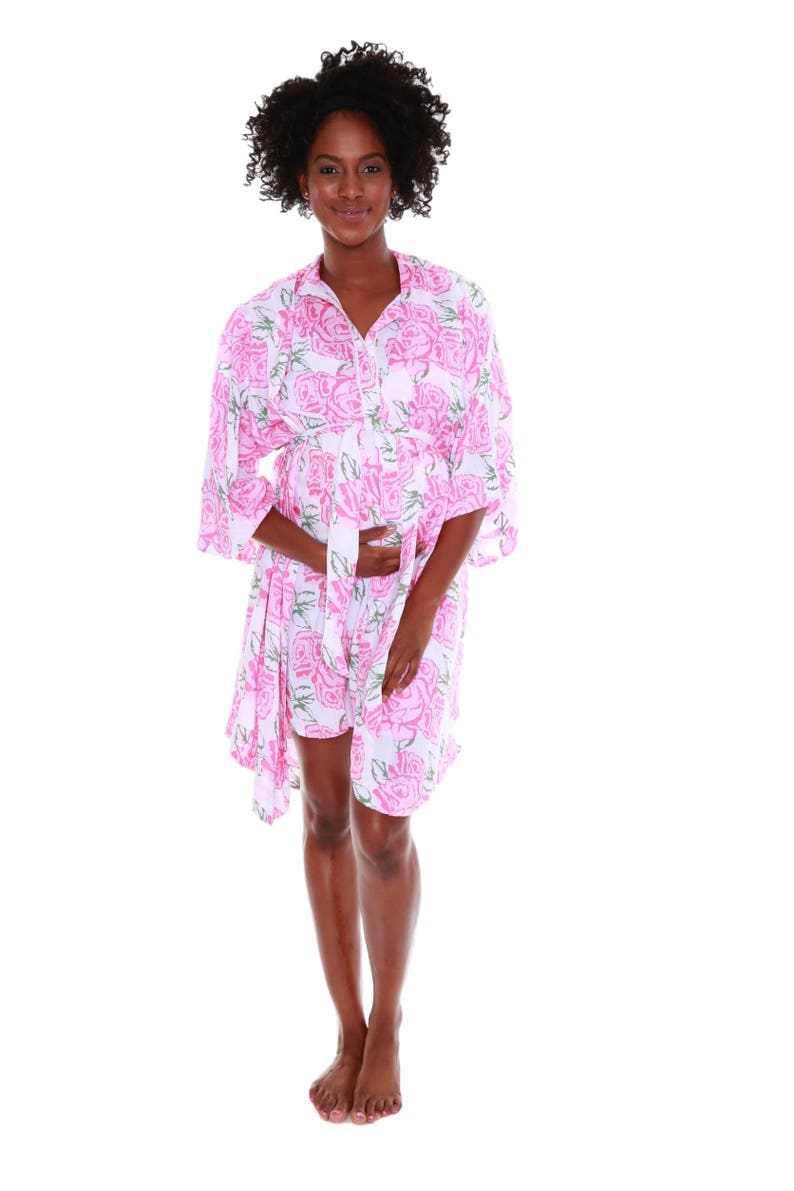 Luxurious Ultra Soft Maternity Delivery Labor Nursing Robe-Hospital Bag Must Have Blue Pink Floral Birthing Hospital Gown Kimono Rosalie