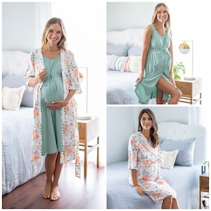 Maternity Labor Delivery ROBE & Sage Green 3 in 1 Labor Delivery Nursing Hospital GOWN / Baby Be Mine / Hospital Bag / Baby Shower Gift/Mila