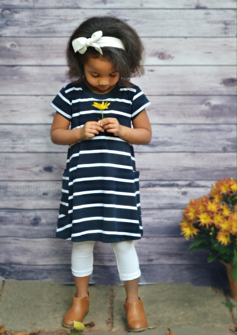 Big Sister Everyday Girl Dress / Matches Mom & New Baby / Big Sister Gift / By Baby Be Mine / Navy Stripe image 8