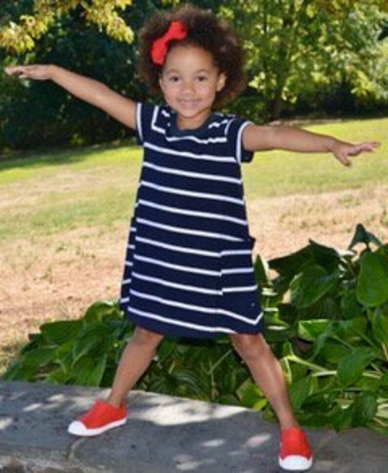 Big Sister Everyday Girl Dress / Matches Mom & New Baby / Big Sister Gift / By Baby Be Mine / Navy Stripe image 1