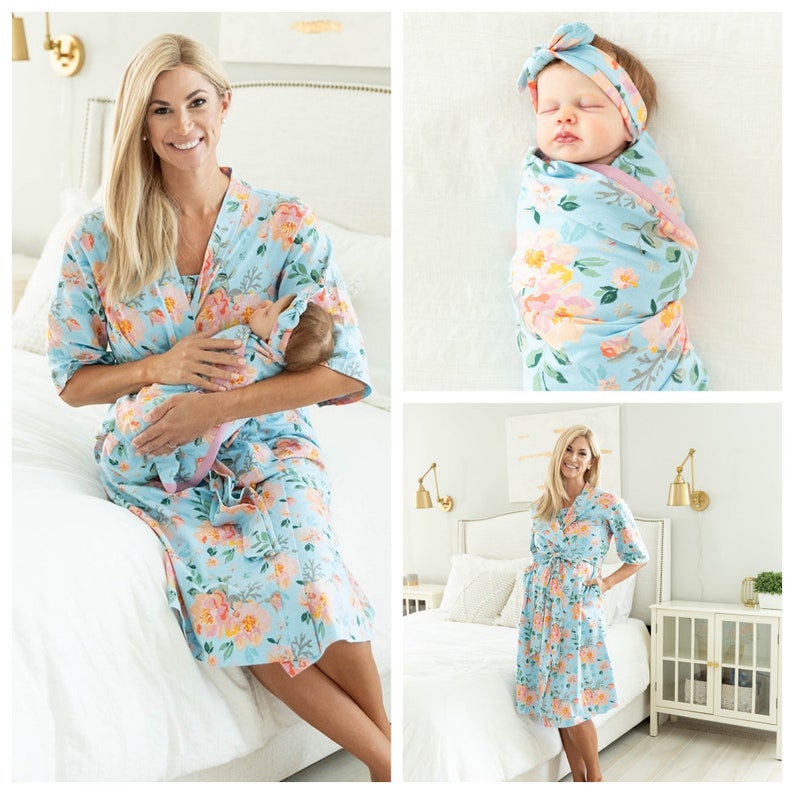 Maternity Nursing Delivery Robe and Matching Baby Girl Swaddle Etsy