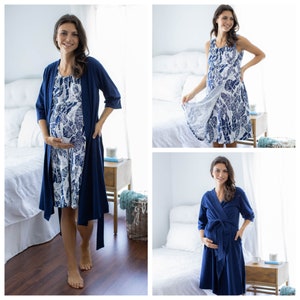 3 in 1 Maternity Labor Delivery Nursing Birthing Hospital Gown & Navy Blue  Maternity Delivery Robe Set / Baby Be Mine / 2 Piece Set Serra -  Canada