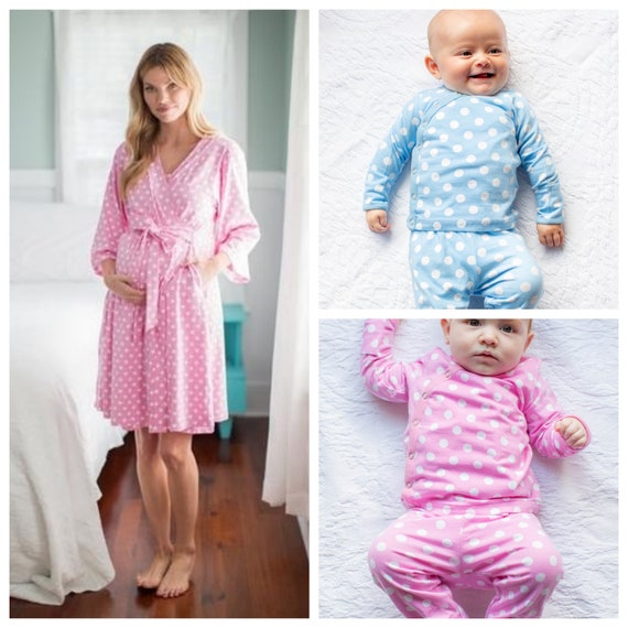 Twin Set Maternity Nursing Delivery Robe and Baby Girl Baby Boy Kimono Sets baby Shower Gift Baby Be Mine Maternity molly and Nicole Etsy