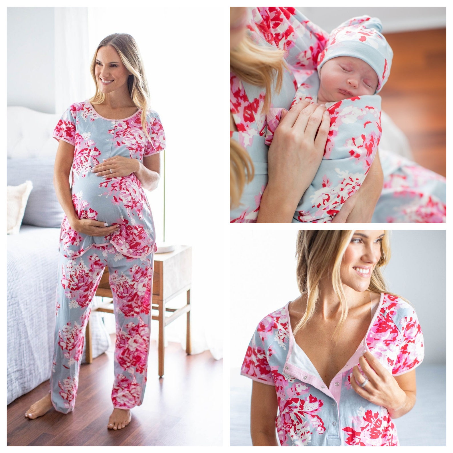 Mae Maternity Nursing Pajama Set & Matching Baby Girl Swaddle Etsy