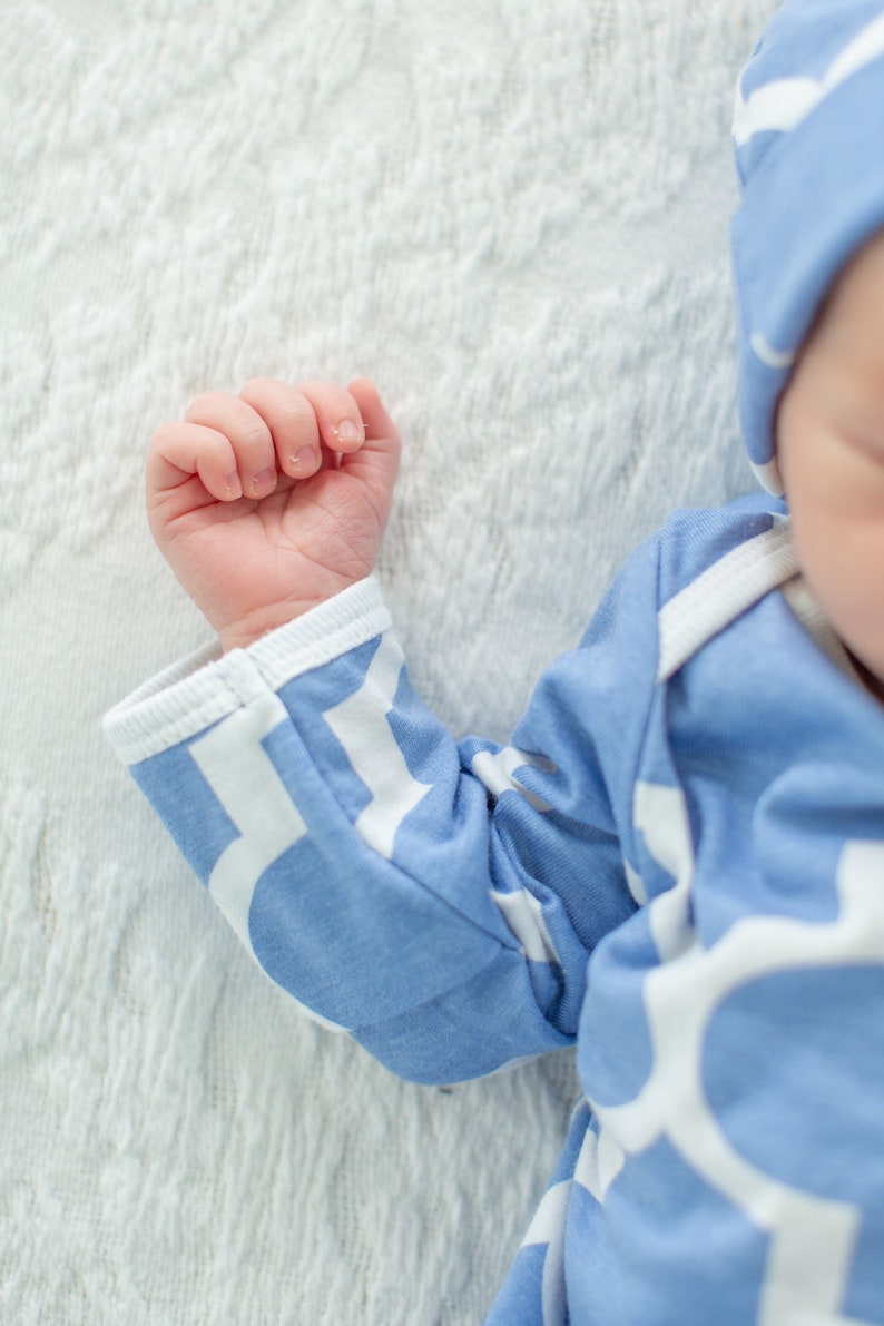 Marin Blue Newborn Baby Boy GOWN & Matching Newborn Hat Set by Etsy