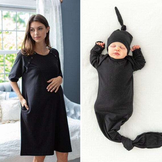 Labor Delivery Hospital Jersey Knit Gown Gownie Newborn Baby KNOTTED Gown Coming Home Set hospital Bag Baby Shower Gift Set Black Etsy UK