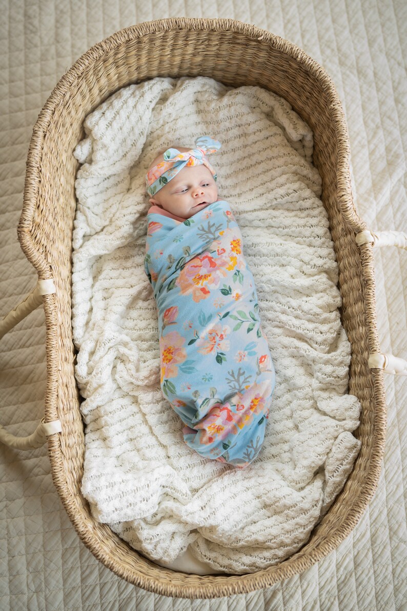 Baby Girl Swaddle Blanket and Newborn Bow Headband Set /by Etsy
