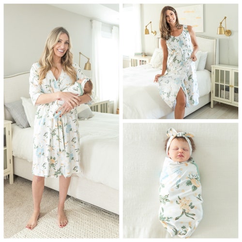 Mommy and Me. Delivery Gown. Matching Swaddle Set. Hospital Etsy