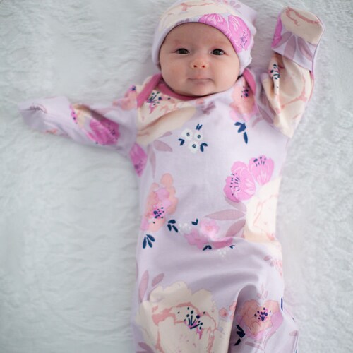 Anais Floral Baby Gown Newborn Hat and Matching Headband by Etsy