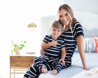 Mommy and Me Stillpyjamas & Big Brother - Big Sister Pyjama Set / By Baby Be Mine Maternity / Baby Shower -Navy Stripe