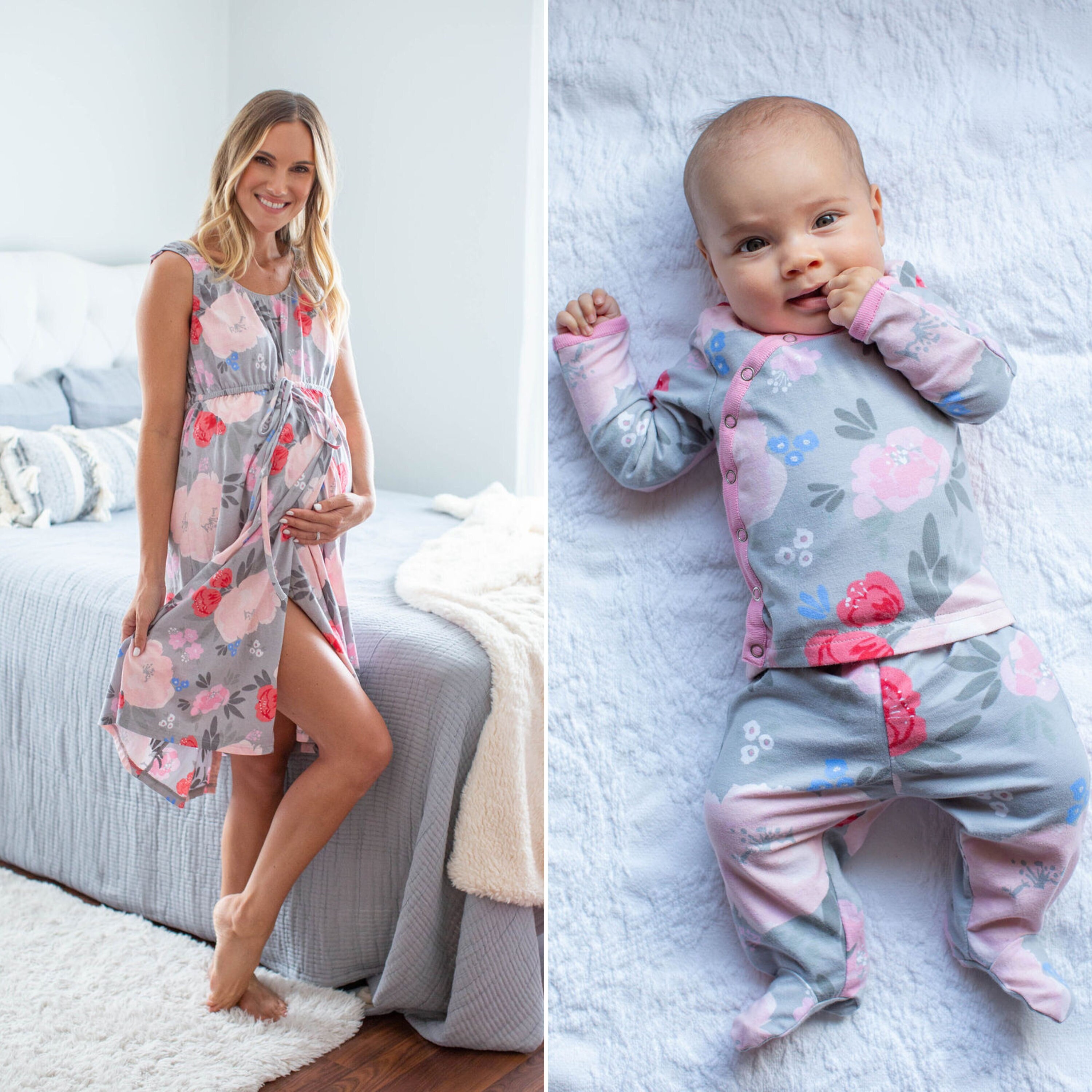 Peignoir de maternite pour accouchement et tenue assortie pour le retour a la maison pour bebe fille Ensemble kimono pour bebe Cadeau de baby shower Par Baby Be Mine Sophie Etsy France