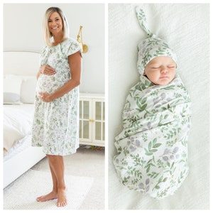 Maternity Labor Delivery Nursing Hospital Gown GOWNIE & Baby Swaddle Blanket Set / Gender Neutral / Baby Be Mine/Baby Shower Gift/ Morgan