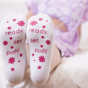 Ready. Set.Push Pink Fun Labor Delivery Push Non Skid Hospital Socks For Mom To Be, Hospital Bag Must Have, Best Baby Shower Gift image 2