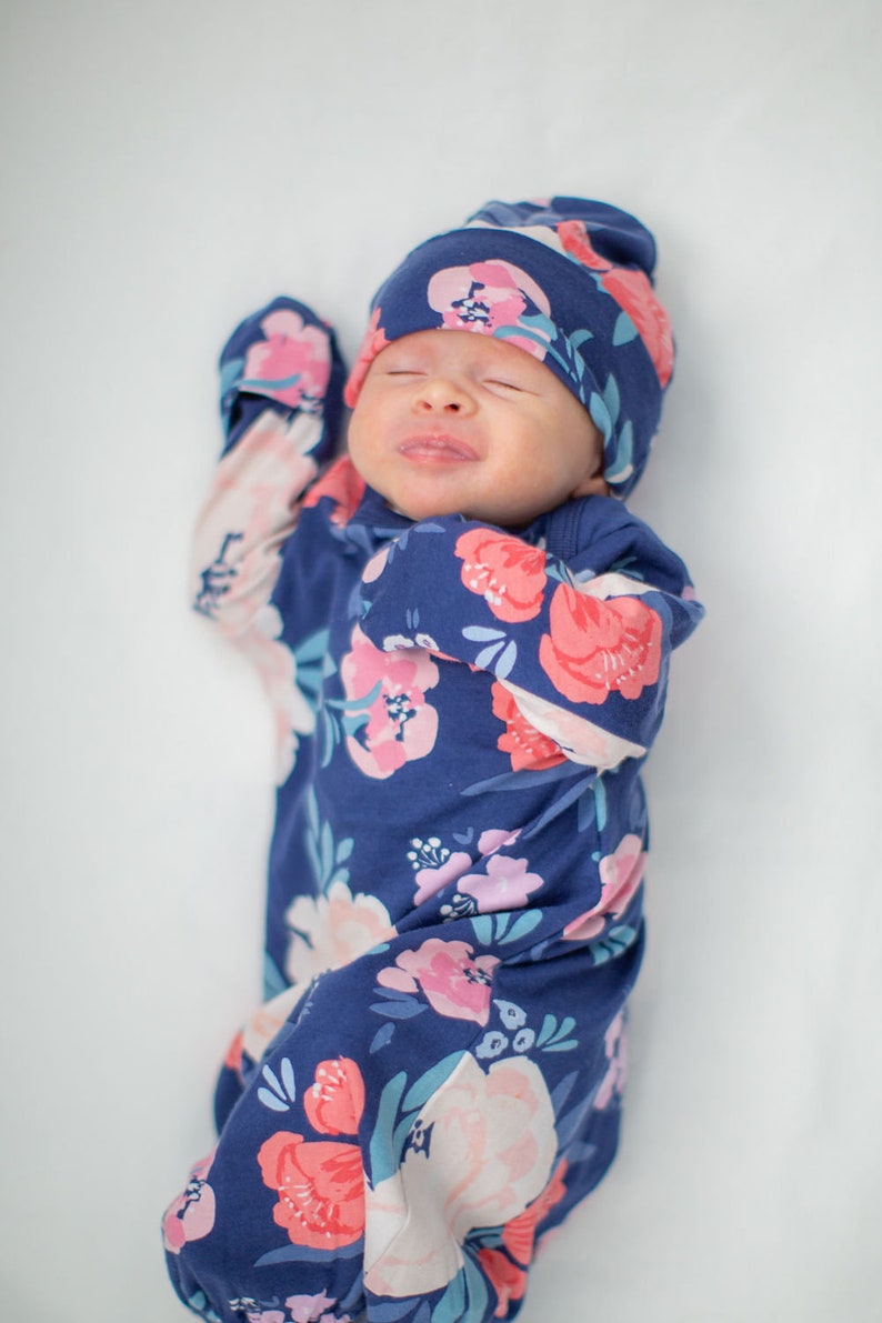 Annabelle Floral Baby Gown and Newborn Hat Set Baby Coming Home Outfit Baby Shower Gift Baby Girl Layette Baby be Mine Maternity