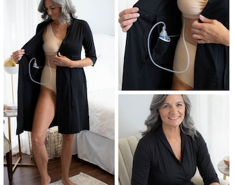 Post Surgery Recovery Robe / Mastectomy Breast Cancer / Hospital Robe / Internal Pockets / By Gownies /Black