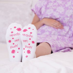 Ready. Set.Push Pink Fun Labor Delivery Push Non Skid Hospital Socks For Mom To Be, Hospital Bag Must Have, Best Baby Shower Gift image 1