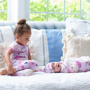 Anais Big Sister & Baby Sister Floral Pajama and Swaddle Blanket Set Baby be Mine Maternity / First Photo Shoot / Matching Girl Gift Set image 3