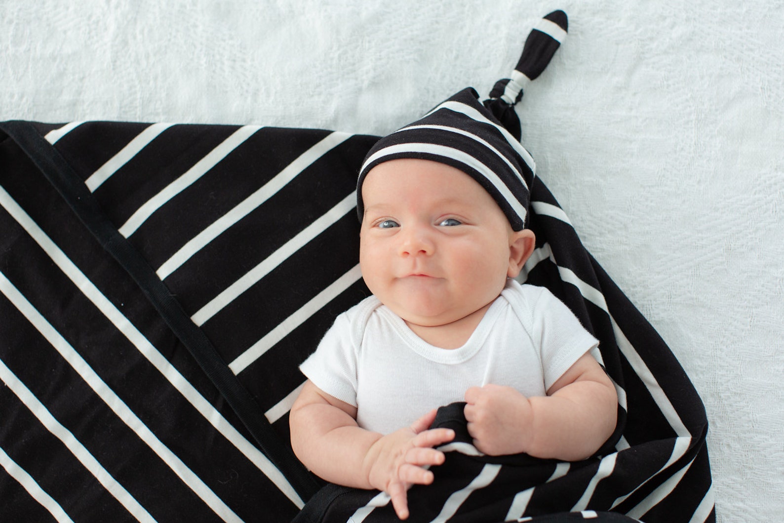 2 Piece Set Black Striped Swaddle Blanket and Newborn Hat Etsy