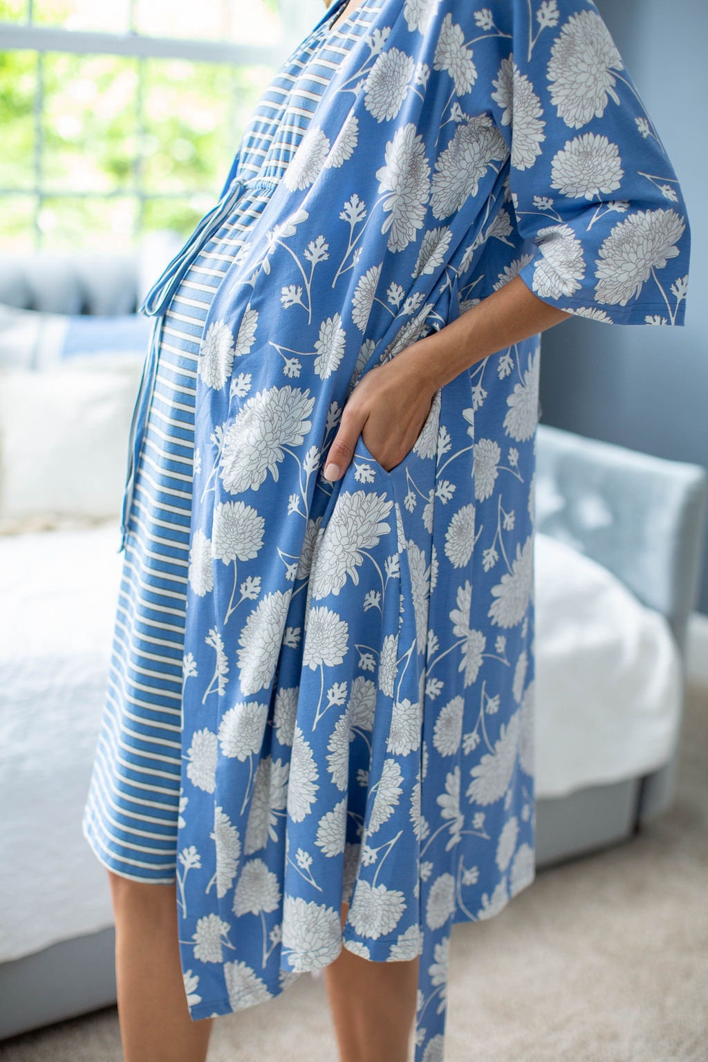 Zoe Blue Floral Maternity Delivery Labor Nursing Robe by Baby | Etsy