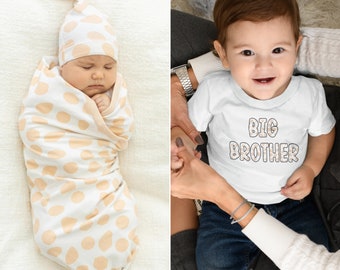 Big Brother T-Shirt and Matching Little Sibling Baby Swaddle / Newborn Gender Neutral Swaddle / Baby Be Mine Maternity / Eden
