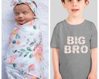 Big Brother T-Shirt & Little Sister Baby Girl Swaddle Blanket Set / Baby Shower Gift / Baby Be Mine Maternity / Mila