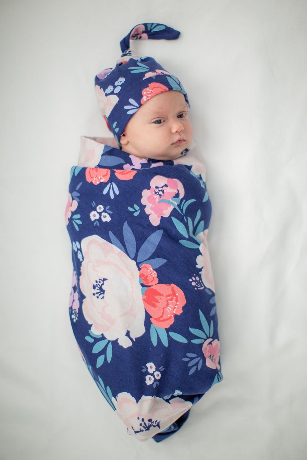 3 Piece Set Annabelle Floral Swaddle Blanket and Newborn Hat Etsy