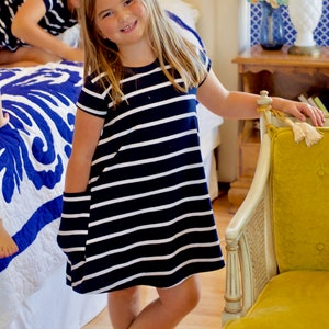 Big Sister Everyday Girl Dress / Matches Mom & New Baby / Big Sister Gift / By Baby Be Mine / Navy Stripe image 9