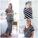 Mommy and Me Maternity Nursing Pajama Set & Matching Baby Swaddle Blanket Set /Baby Be Mine/Baby Shower Gift /Baby Boy or Girl /Navy Stripe 