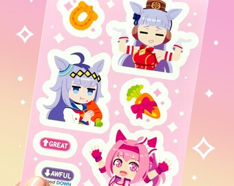 Uma Musume op Pretty Derby geïnspireerd A6-stickervel | Spel paardenmeisje, Gold Ship, Oguri-pet, Haru Urara-stickers | Roze | Kawaii-esthetiek