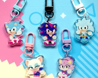 Ciondoli in acrilico epossidico da 1,5 pollici ispirati al personaggio Chibi Sonic / Ombra, Argento, Rosso, Blaze / Estetica Kawaii