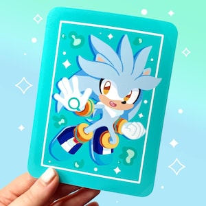 Impression d'inspiration argentique | Chibi telekinetic futur hérisson art du jeu | Blanc et bleu | Esthétique kawaii